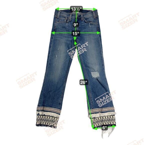 McGuire Ambrosio Embroidered Boho Mid-Rise Cropped Bootcut Raw Hem Jeans Size 27 - Picture 5 of 11